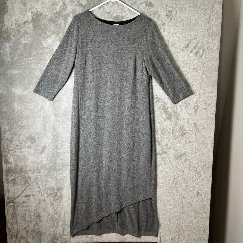 Chico’s Heathered Shift Midi Dress Asymmetrical Hem Size 1 Medium New